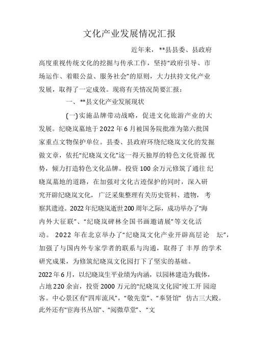 文化产业发展情况汇报