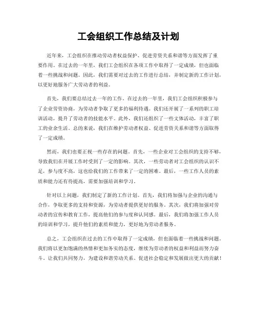 工会组织工作总结及计划