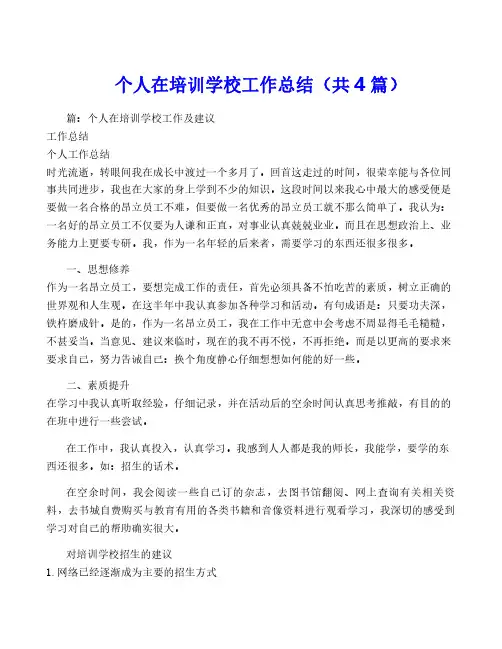 个人在培训学校工作总结(共4篇)