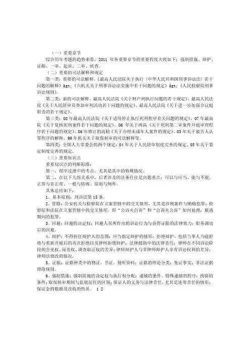 司法考试辅导：刑诉重要考点总结