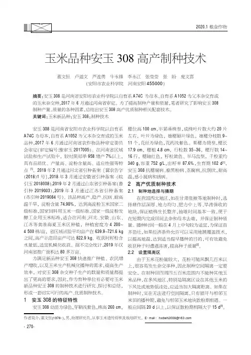 玉米品种安玉308高产制种技术