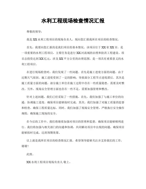 水利工程现场检查情况汇报
