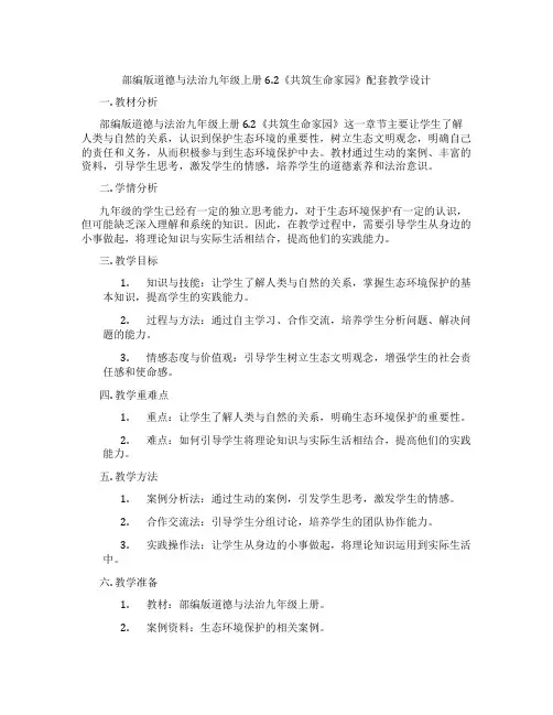 部编版道德与法治九年级上册6.2《共筑生命家园》配套教学设计