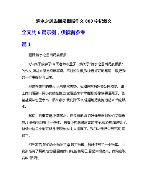 滴水之恩当涌泉相报作文800字记叙文