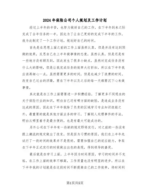 2024年保险公司个人规划及工作计划(二篇)