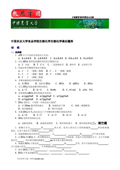 中国农业大学食品学院生物化学生物化学课后题库