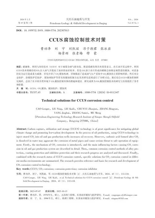 CCUS腐蚀控制技术对策