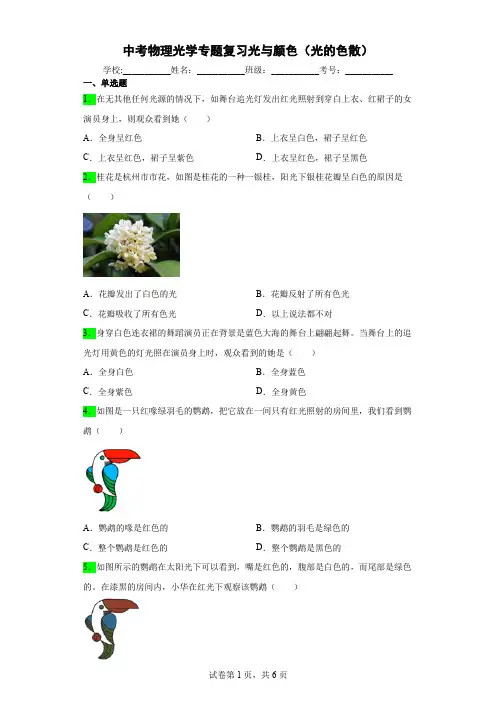 中考物理光学专题复习光与颜色(光的色散)