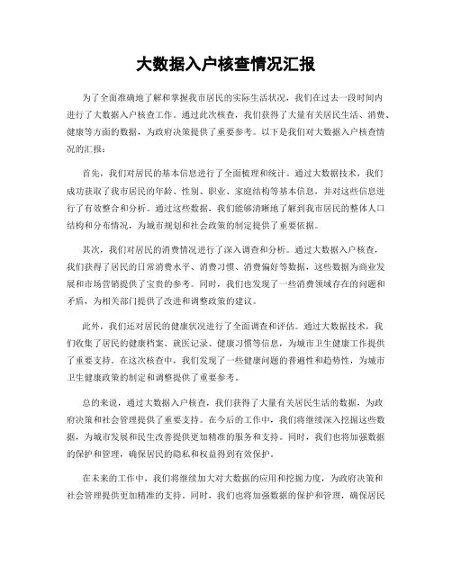 大数据入户核查情况汇报
