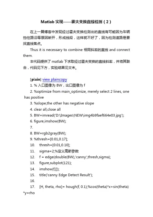 Matlab实现——霍夫变换直线检测（2）