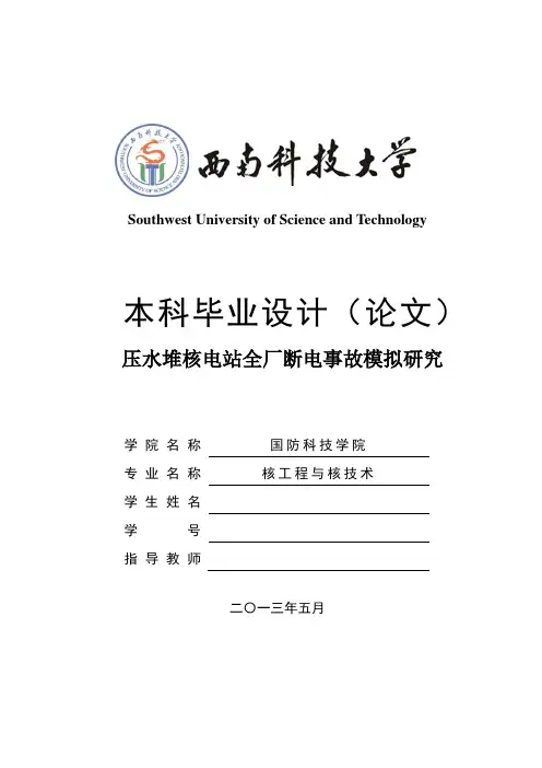 压水堆核电站全厂断电事故模拟研究