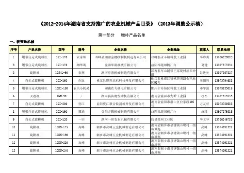 2013湖南省农机补贴年度调整公示稿