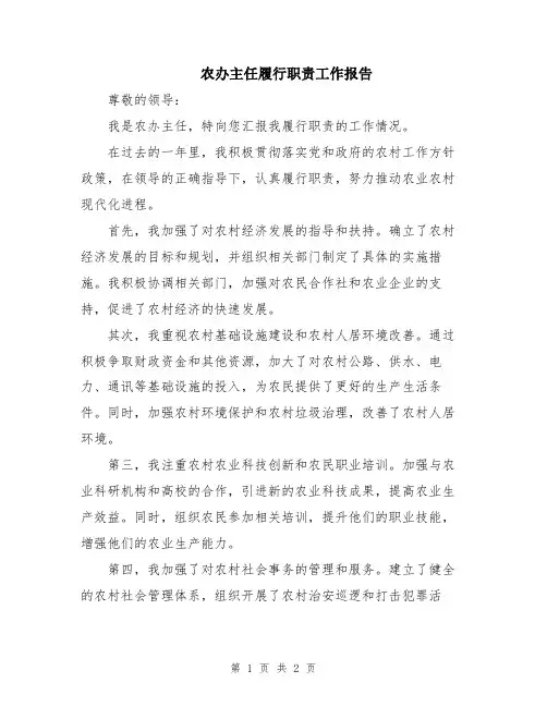 农办主任履行职责工作报告