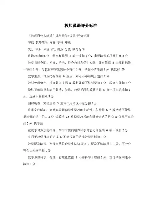 教师说课评分标准