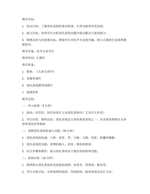 医学消化系统教案模板范文