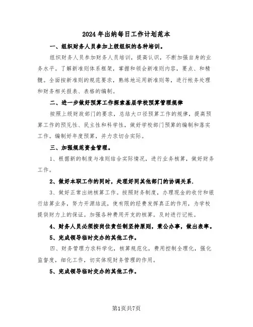 2024年出纳每日工作计划范本（三篇）