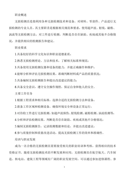 国家职业标准 6-31-03-04 无损检测员(试行)2023年版