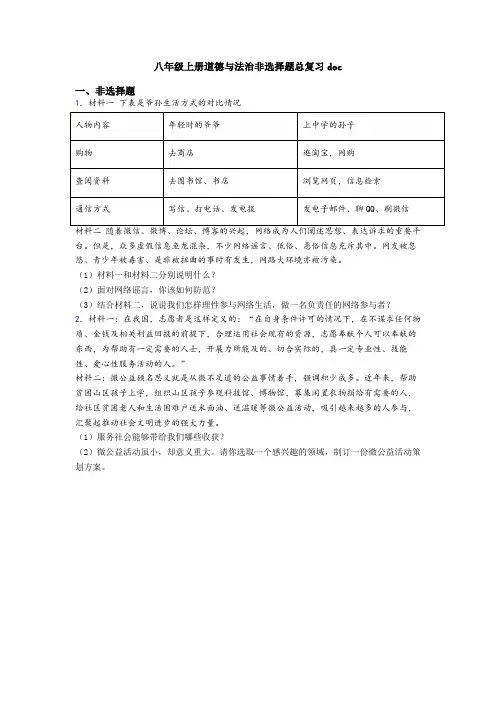 八年级上册道德与法治非选择题总复习doc
