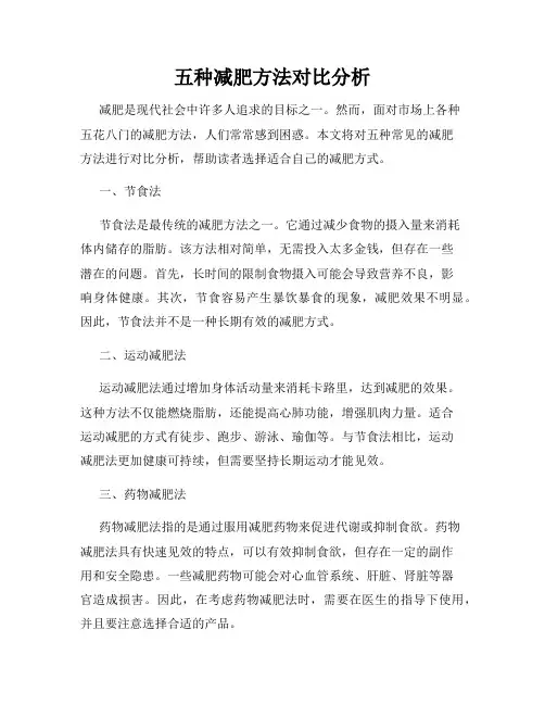五种减肥方法对比分析