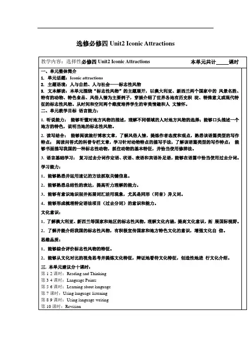 人教版选修必修四Unit2课题Reading and Thinking 教学设计