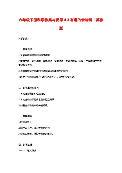 六年级下册科学教案与反思4.3有趣的食物链｜苏教版