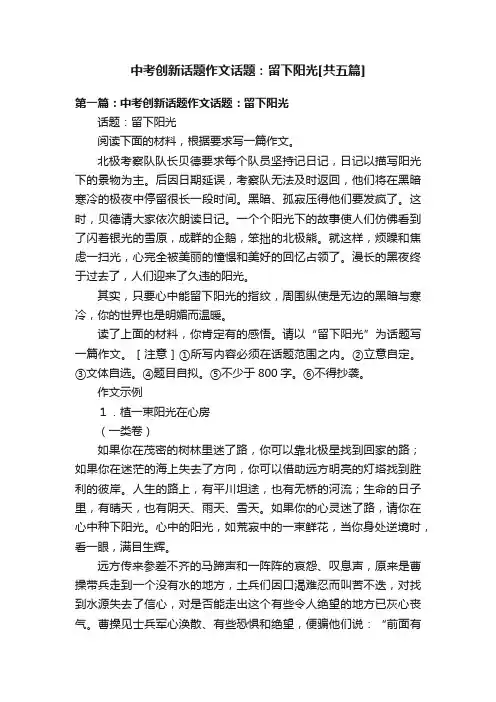 中考创新话题作文话题：留下阳光[共五篇]