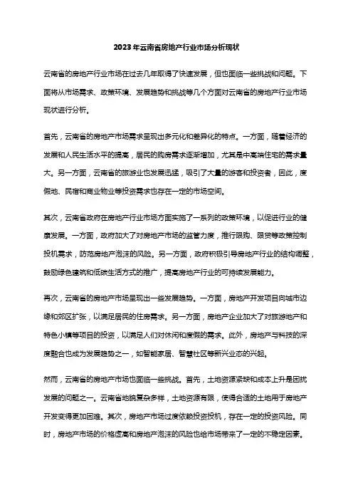 2023年云南省房地产行业市场分析现状