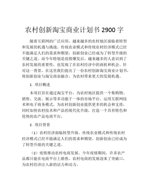 农村创新淘宝商业计划书2900字