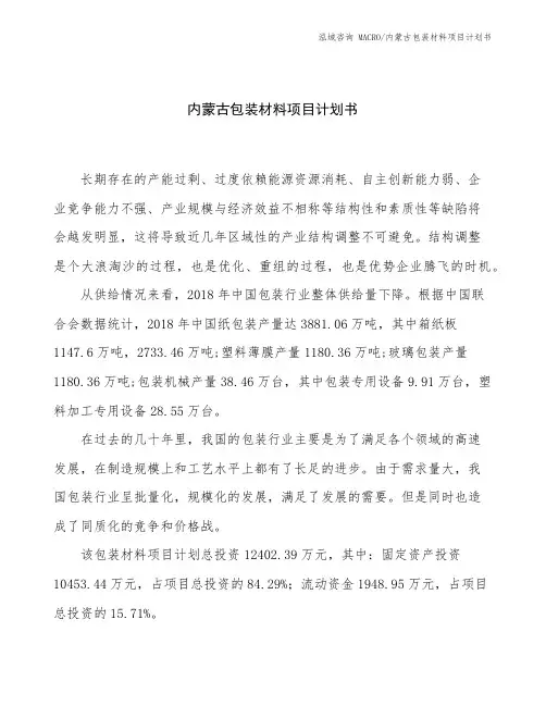 内蒙古包装材料项目计划书