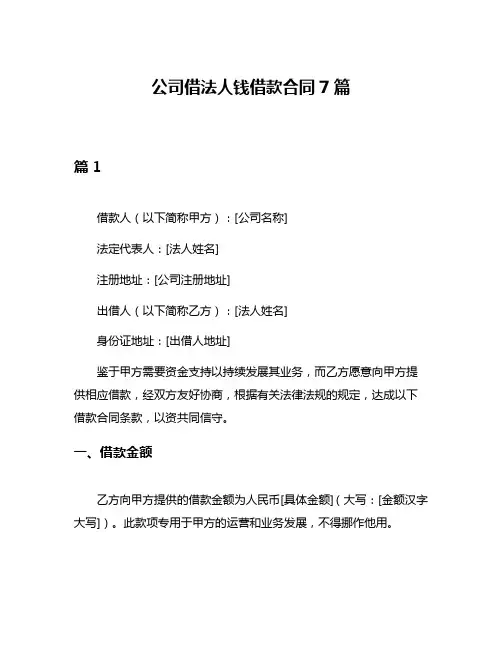 公司借法人钱借款合同7篇