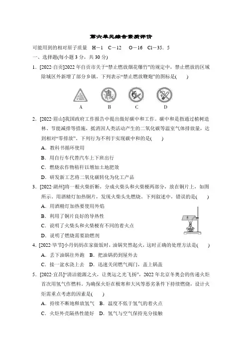  2022-2023学年鲁教版化学九年级上册第六单元 燃烧与燃料 综合素质评价(含答案)