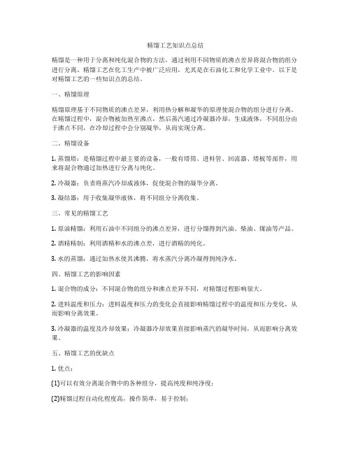 精馏工艺知识点总结