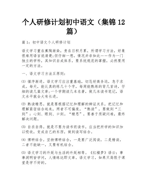 个人研修计划初中语文(集锦12篇)