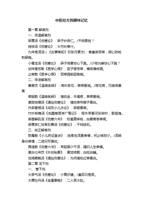 中医经方剂趣味记忆