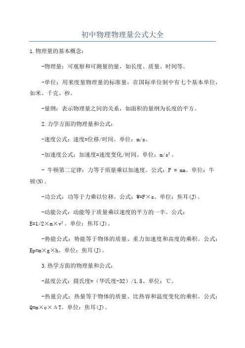 初中物理物理量公式大全