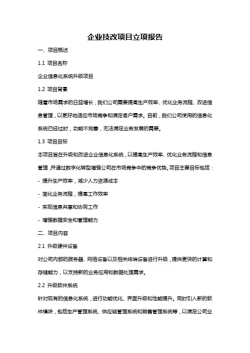 企业技改项目立项报告