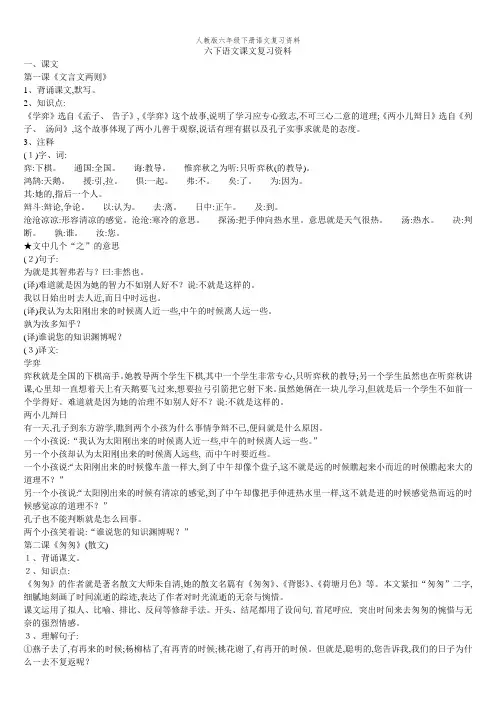 人教版六年级下册语文复习资料