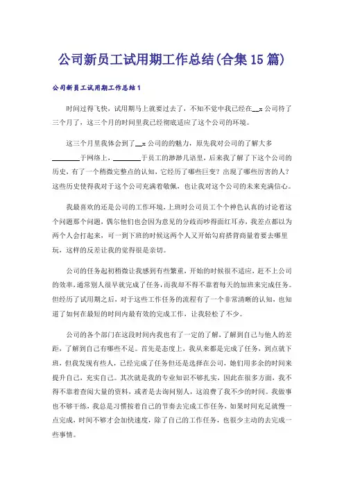 公司新员工试用期工作总结(合集15篇)