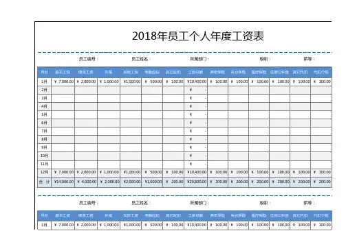 员工个人年度工资核算记录表