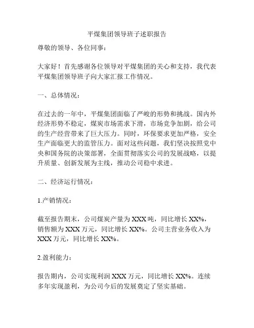 平煤集团领导班子述职报告