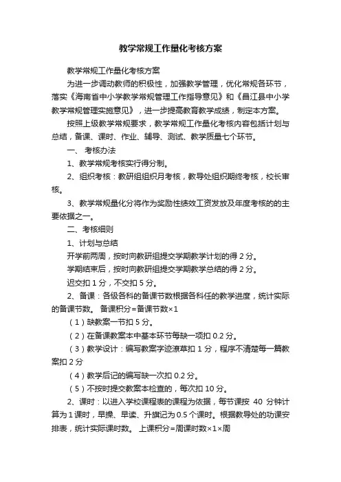 教学常规工作量化考核方案