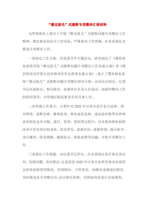 “雁过拔毛”式腐败专项整治汇报材料
