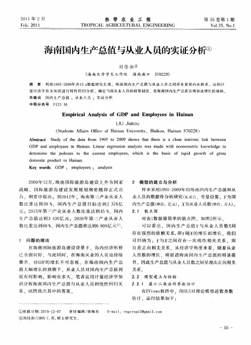 海南国内生产总值与从业人员的实证分析
