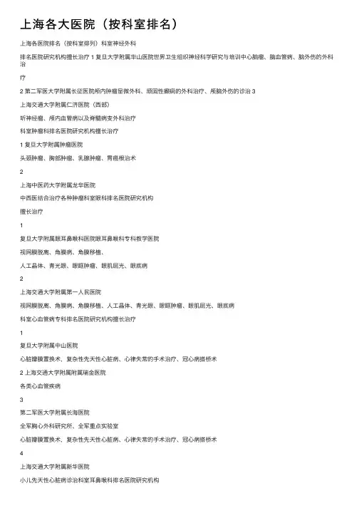 上海各大医院（按科室排名）