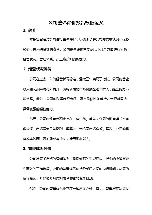 公司整体评价报告模板范文