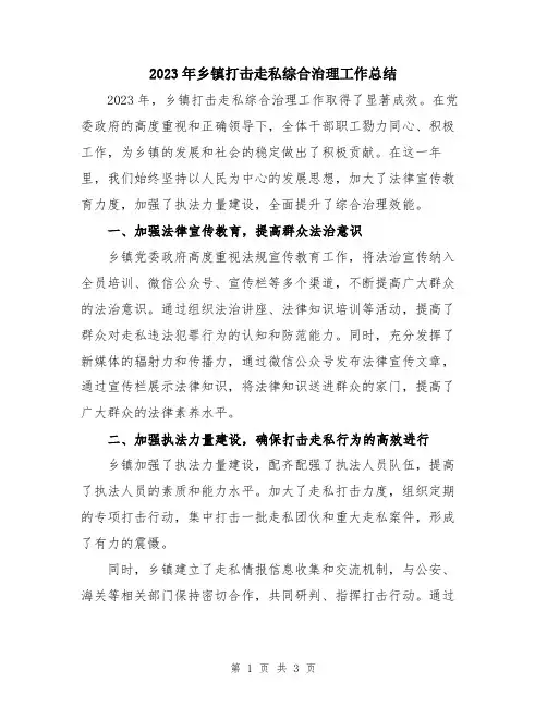 2023年乡镇打击走私综合治理工作总结