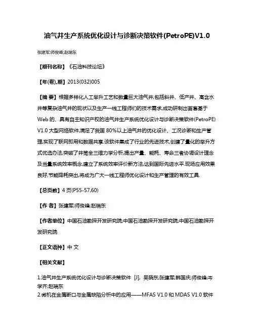 油气井生产系统优化设计与诊断决策软件(PetroPE)V1.0