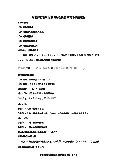 对数与对数运算知识点总结与例题讲解