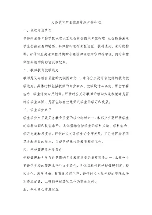 义务教育质量监测等级