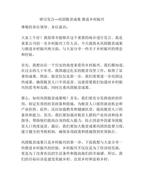 研讨发言—巩固脱贫成果 推进乡村振兴